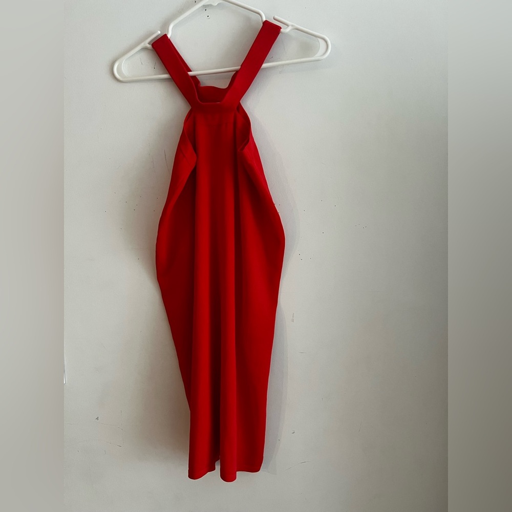 The Drop Red Halter Midi Dress Size M NWOT Sleeveless Bodycon Cocktail Party - Picture 3 of 5